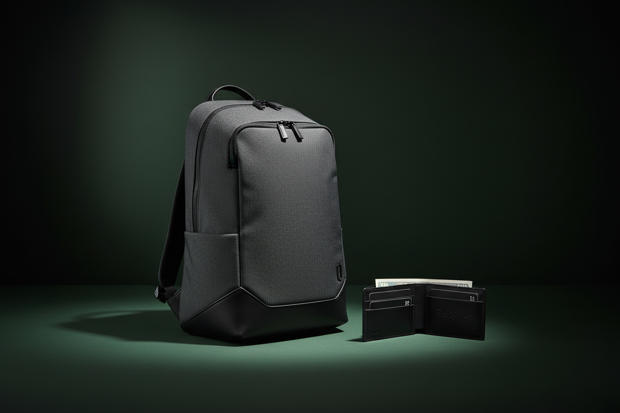 Раница на тъмнозелен фон