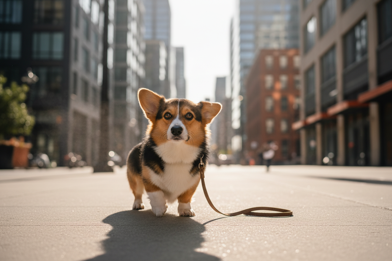Small dog uncomfortable on hot pavement
